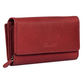 Benthill Women's Purse XXL with RFID Protection, Genuine Leather, Large Vintage Women's Purse with Many Compartments, red, Vintage