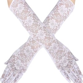Women's fashionable lace transparent glove arm protection (White, One size)