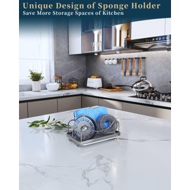 Consumest Sponge Holder for Kitchen Sink - Movable Sink Caddy for Countertop Organizer, 304 Stainless Steel Sponge Holder with Detachable Drip Tray for Kitchen Accessories-Silver