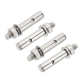 PATIKIL M10 x 60mm 304 Stainless Steel Expansion Bolts, 4 Pcs External Hex Expansion Screw Bolt Sleeve Lengthened for Concrete Drywall Construction Projects, Silver