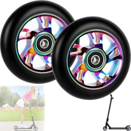 Abiemuce Replacement Wheels for Scooters 100 mm, 2 Pieces Stunt Scooter Tyres 88A, Aluminium Scooter Tyres Non-Slip and Shock Absorbing Quiet and Wear-Resistant, Favourite of Professional