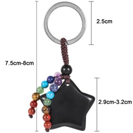 KYEYGWO Crystal Stars Keyring for Unisex, 7 Chakra Stone Key Ring, Decorative Healing Stone, Pentagram Bag Pendant, Lucky Star Pendant for Lanyard Key Ring, black