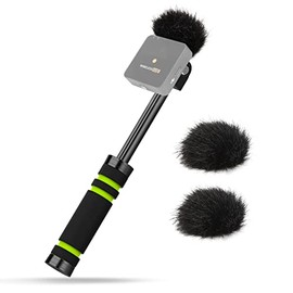 Wireless GO II Interview Microphone Handle, Retractable Wireless go II Handheld Adapter with Wind Muff for RODE Wireless GO II - Rode Go 2 Accessories by YOUSHARES （Metal）