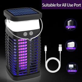 Solar Bug Zapper Outdoor Waterproof:Mosquito Repellent Outdoor Patio, Fly Trap Indoor, 4000mAh Mosquito Killer with LED Colorful Light and Cleaning Brush for Home Kitchen Garden Camping Essentials