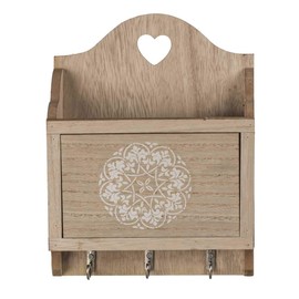 Out of the blue Mandala Wooden Key Holder with Compartment for Post, Magazines, Documents etc., Practical Wall Hooks with Storage Compartment and Stylish Wall Decoration (H x W x D): 24 x 18 x 6 cm