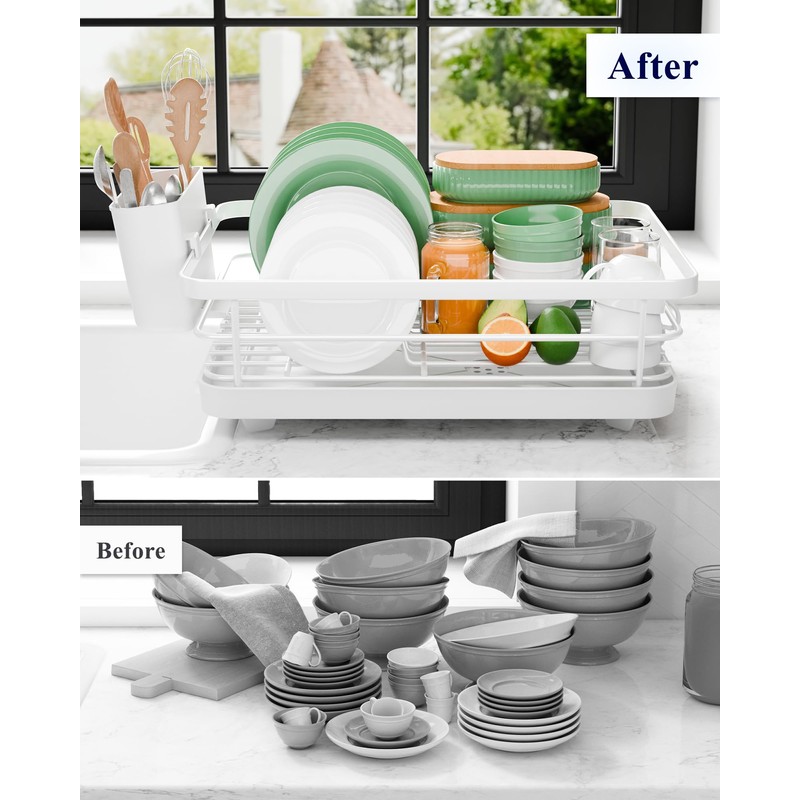 Kitsure Dish Drying Rack - Compact Dish Rack with Utensil