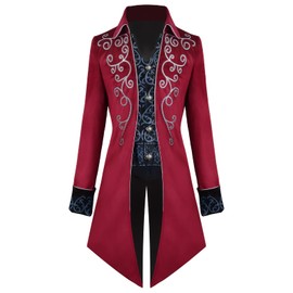 YORDET Medieval Steampunk Men's Tuxedo Gothic Retro Coat Carnival Victorian Frock Coat, red