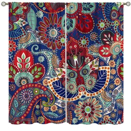 AuiMzoo - Cortinas opacas de estilo bohemio, estilo étnico tribal con estampado de peris, para recámara, sala de estar, cortinas opacas con bolsillo para barra de 63 x 63 pulgadas