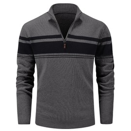 MAGCOMSEN Sweaters for Men Quarter Zip Pullover Warm Sweaters Zip Up Pullover Sweater Winter Golf Sweaters Striped Sweatshirts Dark Grey,2XL