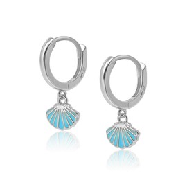 Mary & Jules Shell Earrings Gold Hanging, 925 Sterling Silver, Gold-Plated, Made of Recycled Silver, Hoop Earrings Gold with Pretty Shell Pendant, Summer Earrings Gold Hoop Earrings, Sterling Silver