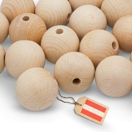 EV® Wooden Balls with Hole, 6 Pieces, 60 mm Diameter, Made in Austria, Large Wooden Beads with 10 mm Bore, Turned Made of High-Quality Beech Wood