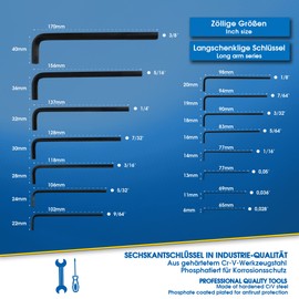 S&R Hexagonal Key Set (30 pcs.) Metric & Imperial - 0.7-10 mm & 0.028 to 3/8 inch, Allen hex Keys in Plastic Box, Short and Long