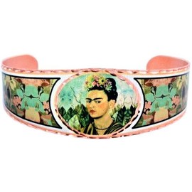 FRONT LINE JEWELRY Handcrafted Frida Bracelet with Flower on Her Hair, Frida Potriat Design -Scalloped Edge Design, Scratch-Resistant, Frida Gifts