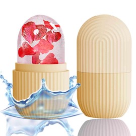 XHJRI Ice Face Roller Massager,Ice Cube Roller for Face, Eyes and Neck Naturally Conditioning and Skin Care,De-Puff Eye Bags,Reduce Migraine Pain,Reusable Massage Silicone Ice Mold (Beige)