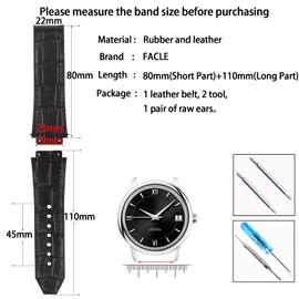 FACLE Men's leather watch band accessories 19mm*25mm*22mm Replacement Fit for hublot big bang Outdoor sports rubber watch strap Wristband bracelet buckle (19mm*25mm*22mm, Black silver buckle)