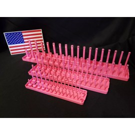 Hansen 6 Pc Socket Tray Metric SAE Tool Rack Holders 1/4" 3/8" 1/2" Pink USA