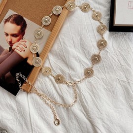 GIEEU Gold Waist Chain Western Metal Concho Belt, Hollow Out Daisy Chain Belt Adjustable Boho Waist Chain Country Concert Outfit for Dress