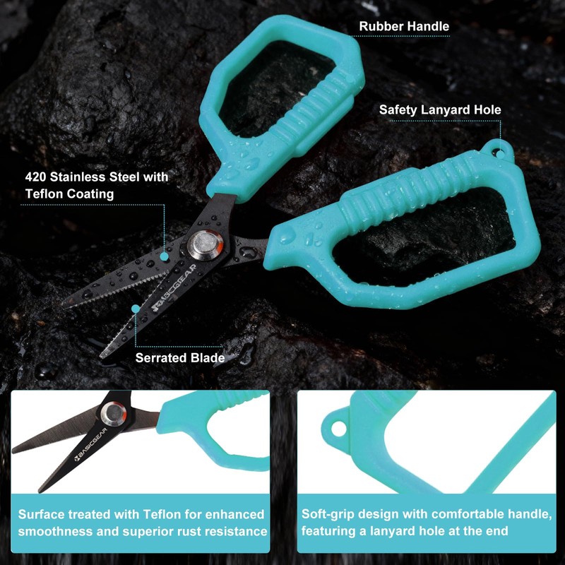 BasicGear Fishing Tool Kit, Pliers, Gripper, Scissors, Knife, Blue