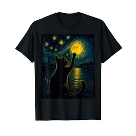 Cat Starry Night Van Gogh Gift For Cat Mom Cat Dad Cat Lover T-Shirt