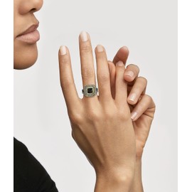 YYSuniee Designer Inspired Two Tone Statement Rings for Women 18K Gold Plated Fashion Brand Engagement Wedding Ring-Black, Size 7