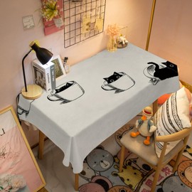 [Comfortable Good] Table Cloth, Cat Pattern, Cat Tablecloth, Polyester, 47.2 x 31.5 inches (120 x 80 mm), Fashionable, Scandinavian A (A, 120 x 80)