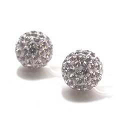 Women 10 mm Bridal Wedding Rhinestone Crystal Pave Ball Invisible Clip On Stud Earrings Silver-Tone