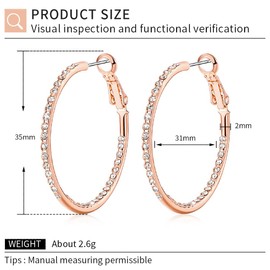KOSE 14K Gold Hoop Earrings for Women Hypoallergenice, 35mm Rhinestone Hoop Earrings with 14K Gold Plated, Gift for Women and Friend (Rose Gold)