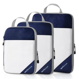 NICOSHOW 3 Set Compression Packing Cubes, Packing Cubes for Travel Compression, Compressible Packing Cubes Travel Essentials, Packing Organizers for Carry-on Luggage Suitcase, Navy