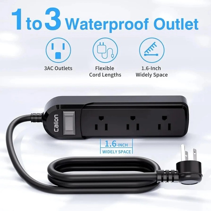 Calion Indoor/Outdoor Power Strip 3 AC Outlets IPX6 Waterproof Surge