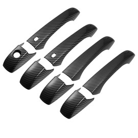 X AUTOHAUX 8pcs ABS Exterior Side Door Handle Cover Trim for Dodge Durango 2011-2021 for Jeep Grand Cherokee 2014-2021 for Chrysler 200 11-14 Black with Smart Key Hole Carbon Fiber Pattern