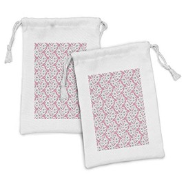 Ambesonne Cherry Blossom Fabric Pouch Set of 2, Hand Drawn Flourish Cherry Flowers with Distinctive Anthers, Small Drawstring Bag for Toiletries Masks and Favors, 9" x 6", Dark Taupe Pale Pink