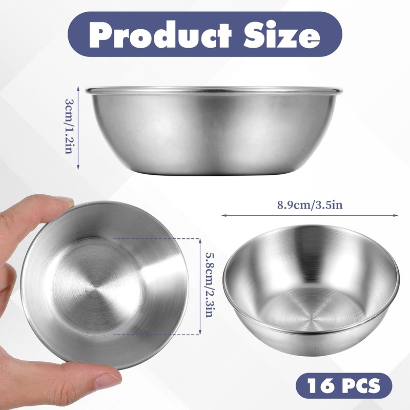 Exclaith 16 Pack Small Stainless Steel Bowl Sauce Dishes 3.5