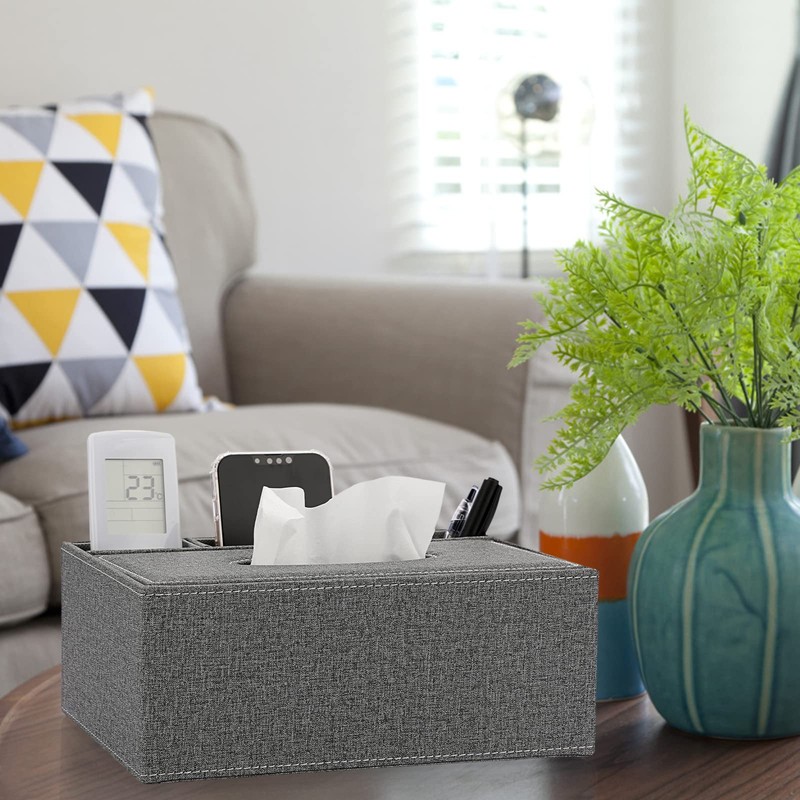 BTSKY Linen Household Office Rectangular Tissue Box with Remote Control