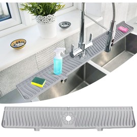 Sink Splash Guard, 30" Sink Faucet Mat, Faucet Splash Guard, Slope Upgrade Silicone Faucet Handle Drip Catcher Tray for Kitchen Countertop, Bathroom, Farmhouse(Gray)