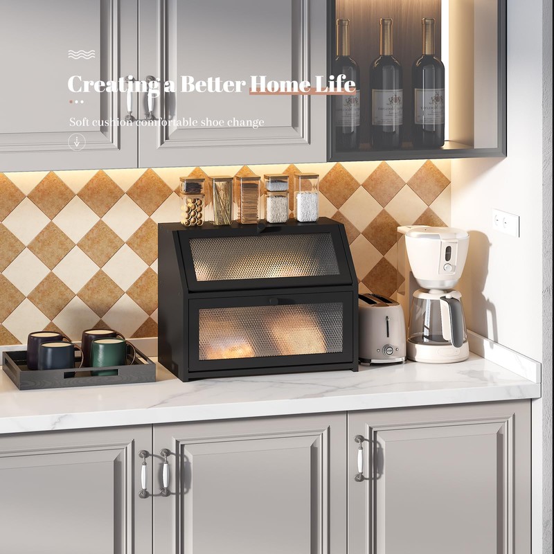 STDDRE Bread Box for Kitchen Countertop Bin Double Layer Bread