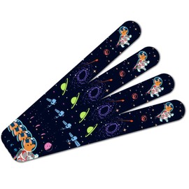 Cosmonaut Astronaut Dog in Space with Planets and Stars Double-Sided Nail File Emery Board Set 4 Pack