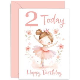 2nd Birthday Card for Girl - Daughter Birthday Card Age Two - Milestone Baby Greeting Cards 2 Year Old - Cute Pink Ballerina Girl Birthday Card for Kids - Ballet Second Bday
