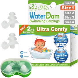 WaterDam Swimming Ear Plugs Great Waterproof Ultra Comfy Earplugs Prevent Swimmer's Ear (Size 1+1: Toddlers & ExtraSmall Ear Teens&Women(Clear Clear))