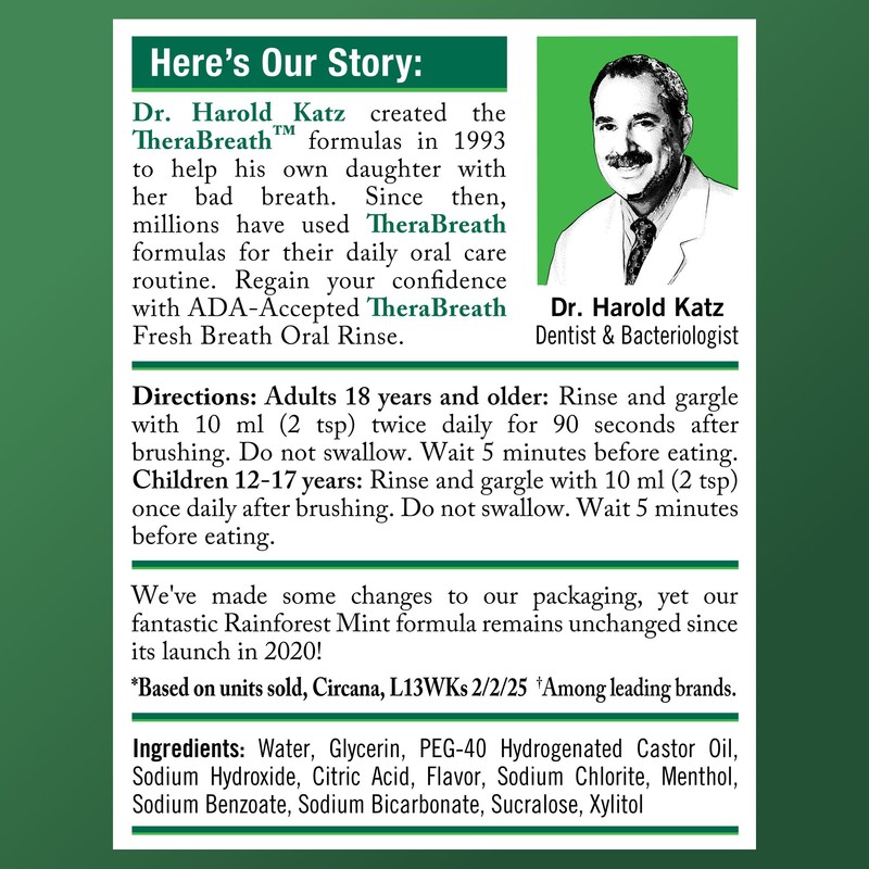 TheraBreath Fresh Breath Mouthwash, Rainforest Mint, Alcohol-Free, 16 Fl Oz