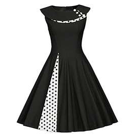 Women's Audrey Hepburn Vintage 1950s Retro Rockabilly Prom Dresses Polka Dots Sleeveless Short Wedding Formal Casual Cocktail Swing Party Dress A Line Homecoming Elegant Midi Evening Dress Black M