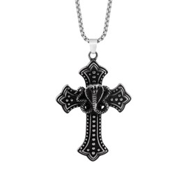 HAQUIL Gothic Cross Necklace, Stainless Steel Goth King Cobra Cross Pendant, Box Chain, Statement Punk Goth Jewelry Gift for Men