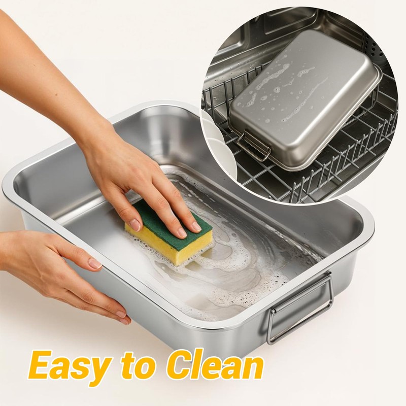 Tifanso Stainless Steel Roasting Pan - Heavy Duty Turkey Roasting