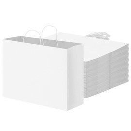 OUTUXED 60pcs 16x6x12 Inches White Paper Bags with Handles, Kraft Gift Bags Large Paper Bags for for Small Business, Merchandise, Gifts