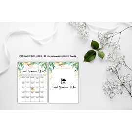 Housewarming Party Game, Find Someone Who, Greenery Gold Foil New Home Celebration Party Ideas, New Homeowner/First Home/Apartment/House Party Decorations - 30 Pack(C05)