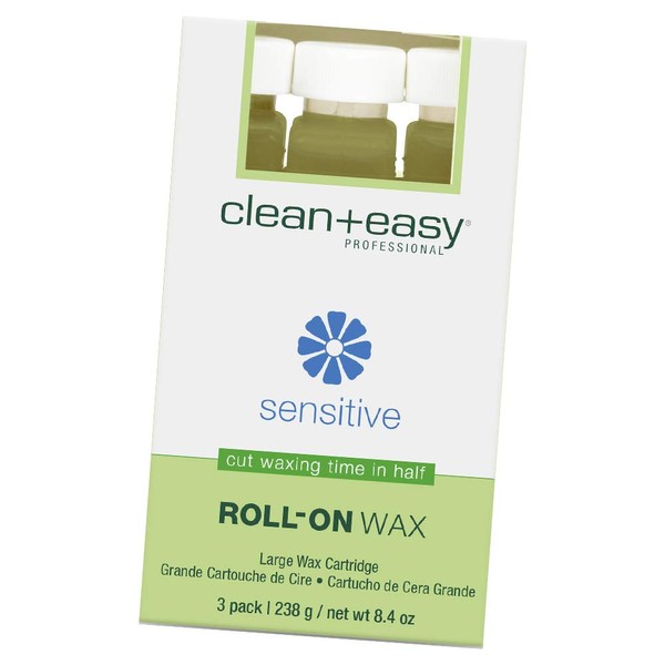 Clean + Easy Large (Leg) Sensitive Roll-On Wax Refill, For Hygienic Facial And Body Hair Removal Treatment, Great for Sensitive Skin, Ideal for All Skin and Hair Types, 3-Pack