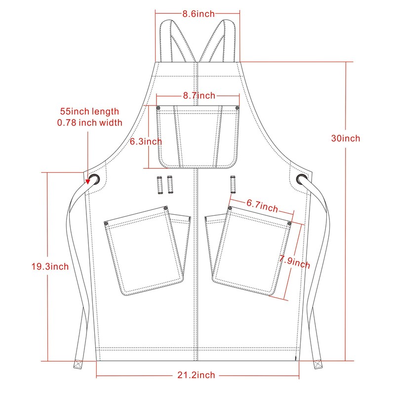 Jeanerlor Cotton Denim Cross Back Work Jean Apron with 5
