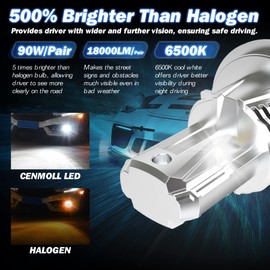 CENMOLL H4 Led Leadlight Bulb, 90W 18000LM 500% Brightness 360 Degree Illumination H4 9003 Led Headlight Bulb Hi/Lo Beam Canbus Error Free 6500K Cool White Mini Size All-in-one Design, Pack of 2
