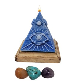 Pyramid Candle eye of Providence, Spiritual candle with Crystals, Crystal Hidden Inside Pyramid candle, Surprise Candle (Yellow)