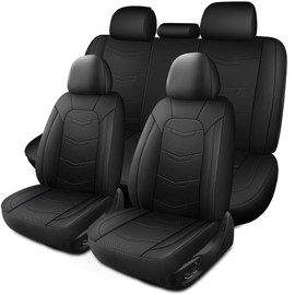 HChengkikz Car Seat Covers Full Set,Leather Car Seat Covers,Breathable and Sporty Car Seat Cover,Universal Fit Anti-Slip Seat Covers for SUV Cars Sedan and Truck(Full Seat,Black)
