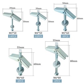 TOVOT 40PCS 5 Sizes Hollow Walls Fixings Assortment Set Carbon Steel Toggle Bolts M3/4/5/6 Fixings for Dry Wall, Plasterboard (50/60/80MM)